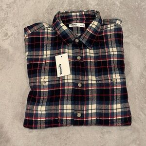 Men's Plaid Button-Down Shirt - Navy, Red, White